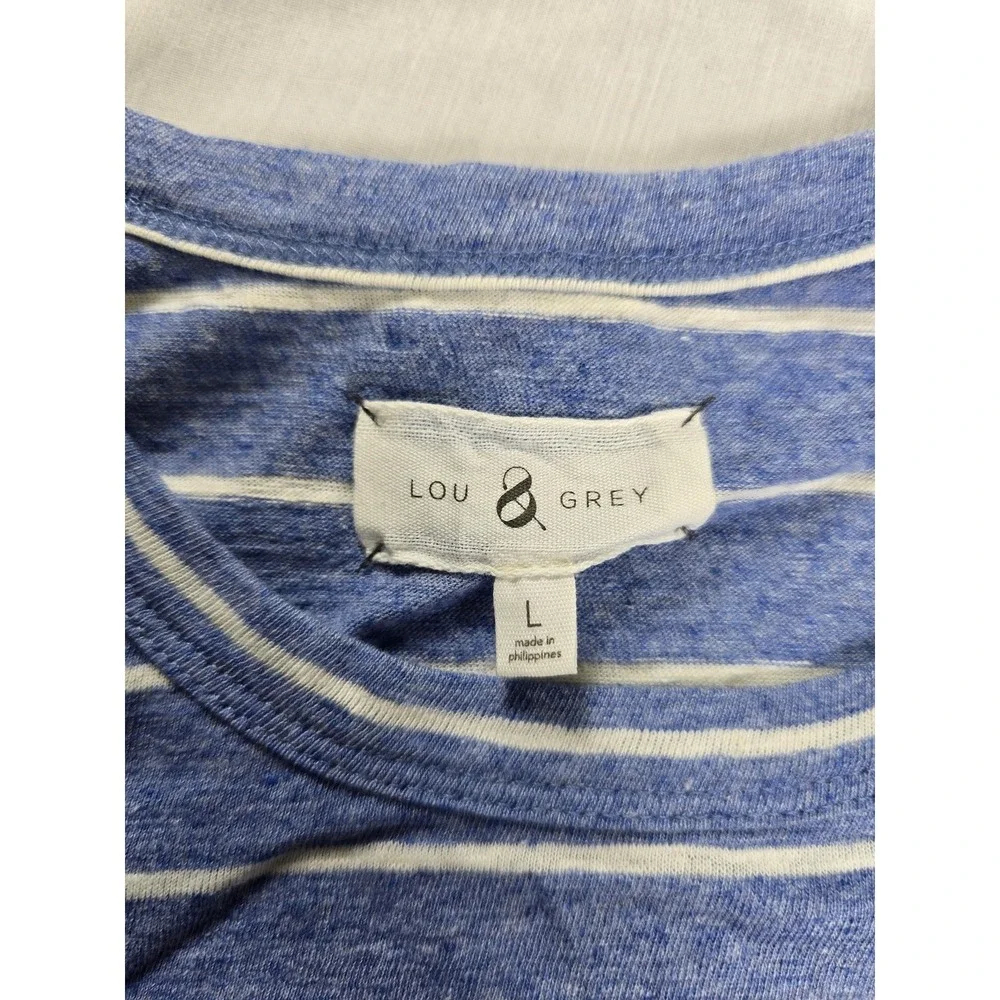 Lou & Grey Dress Womens Large Blue White Striped Linen Blend T-Shirt Casual‎